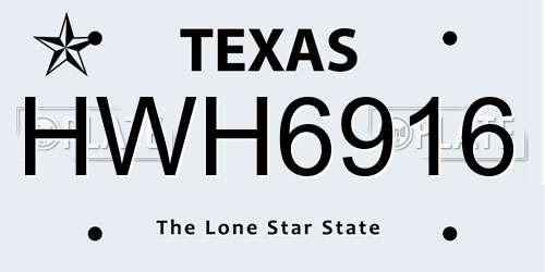 HWH6916 Texas License Plate