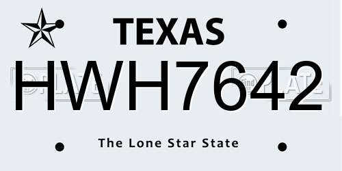 HWH7642 Texas License Plate