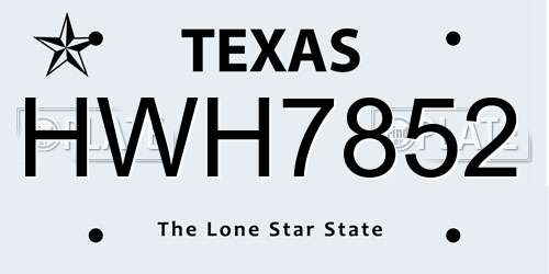 HWH7852 Texas License Plate
