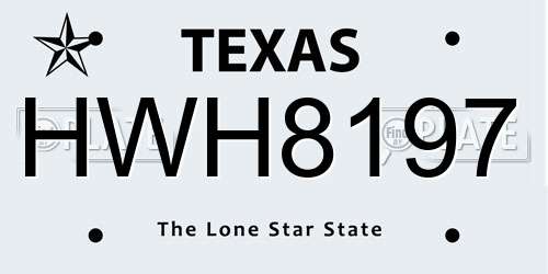 HWH8197 Texas License Plate