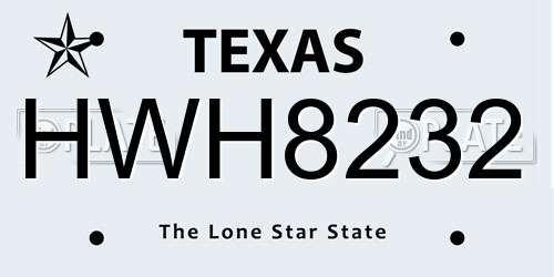 HWH8232 Texas License Plate