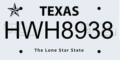 HWH8938 Texas License Plate