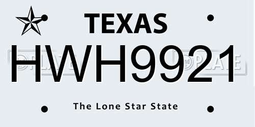 HWH9921 Texas License Plate