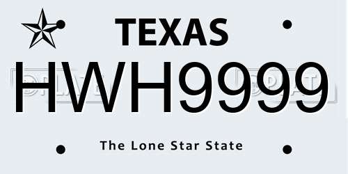 HWH9999 Texas License Plate