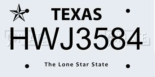HWJ3584 Texas License Plate