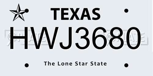 HWJ3680 Texas License Plate