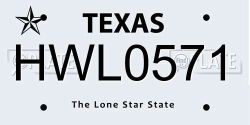 HWL0571 Texas License Plate