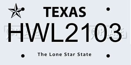HWL2103 Texas License Plate