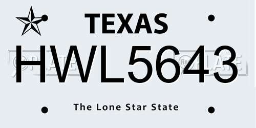 HWL5643 Texas License Plate