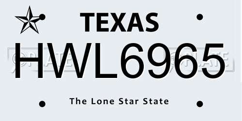HWL6965 Texas License Plate