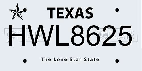 HWL8625 Texas License Plate