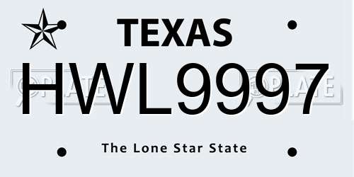 HWL9997 Texas License Plate