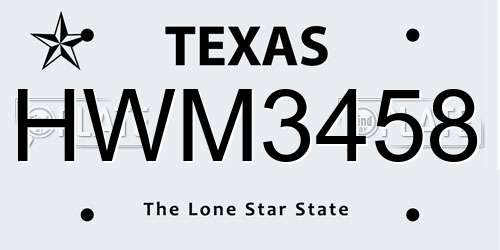 HWM3458 Texas License Plate
