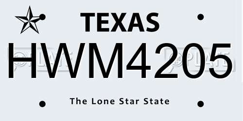 HWM4205 Texas License Plate