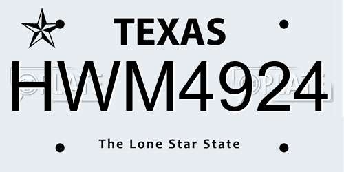 HWM4924 Texas License Plate