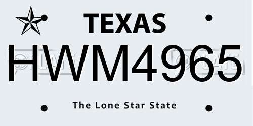 HWM4965 Texas License Plate