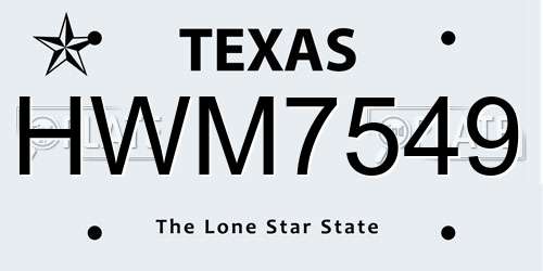 HWM7549 Texas License Plate