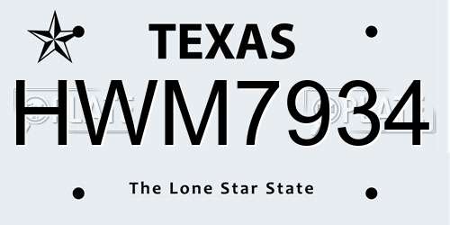 HWM7934 Texas License Plate