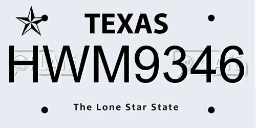 HWM9346 Texas License Plate