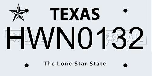 HWN0132 Texas License Plate