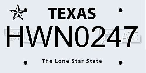 HWN0247 Texas License Plate