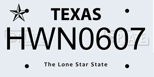 HWN0607 Texas License Plate