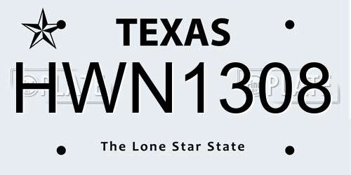 HWN1308 Texas License Plate