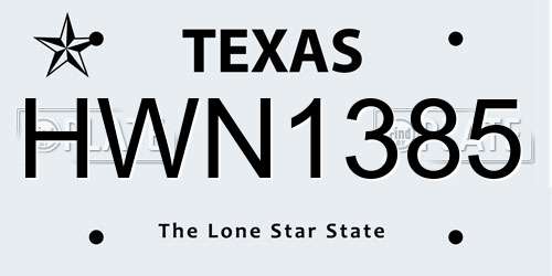 HWN1385 Texas License Plate