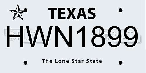 HWN1899 Texas License Plate