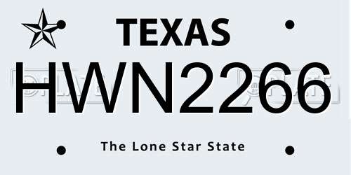 HWN2266 Texas License Plate