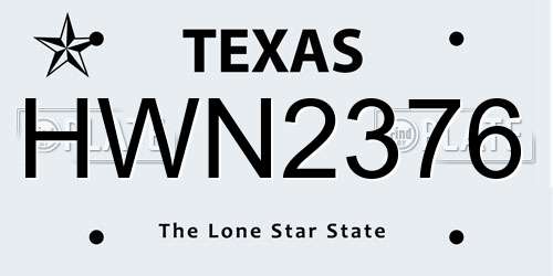 HWN2376 Texas License Plate