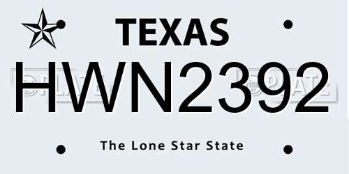 HWN2392 Texas License Plate