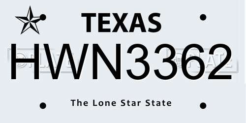 HWN3362 Texas License Plate