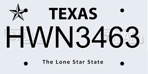 HWN3463 Texas License Plate