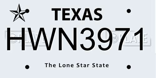 HWN3971 Texas License Plate