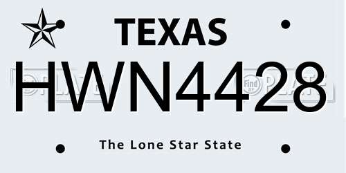 HWN4428 Texas License Plate