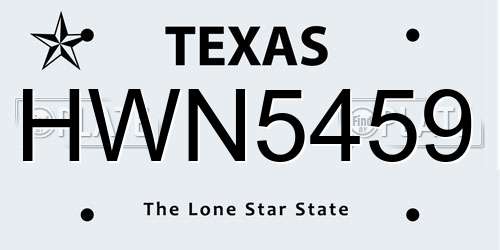 HWN5459 Texas License Plate