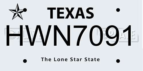 HWN7091 Texas License Plate
