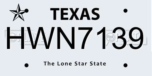 HWN7139 Texas License Plate