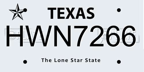 HWN7266 Texas License Plate