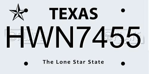 HWN7455 Texas License Plate