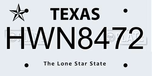 HWN8472 Texas License Plate
