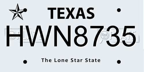 HWN8735 Texas License Plate