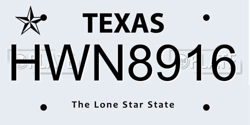 HWN8916 Texas License Plate