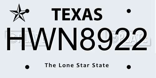 HWN8922 Texas License Plate
