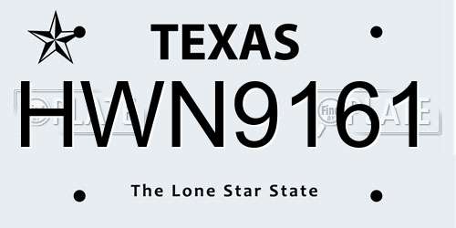 HWN9161 Texas License Plate