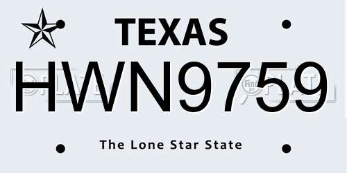 HWN9759 Texas License Plate