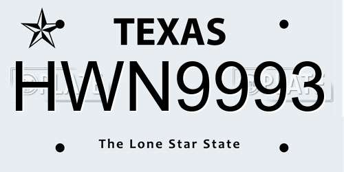 HWN9993 Texas License Plate