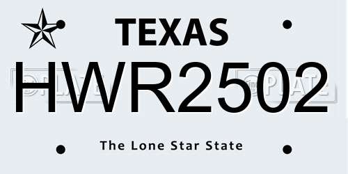 HWR2502 Texas License Plate