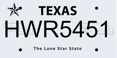 HWR5451 Texas License Plate